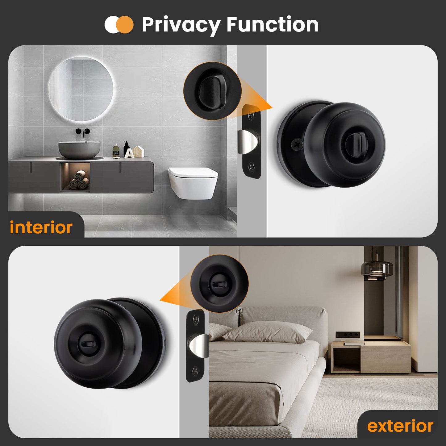 Bedroom Interior Keyless Privacy Door Knob