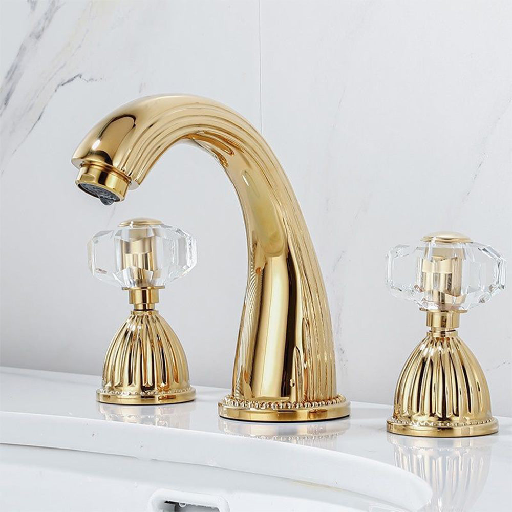 Retro Crystal Handles 3 Holes Widespread Bathroom Faucet