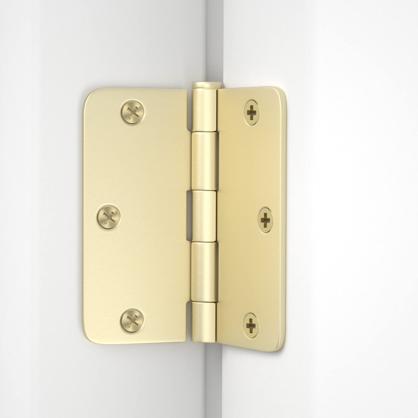 Brushed Gold 3-1/2'' with 1/4'' Radius Corners Interior Door Hinges