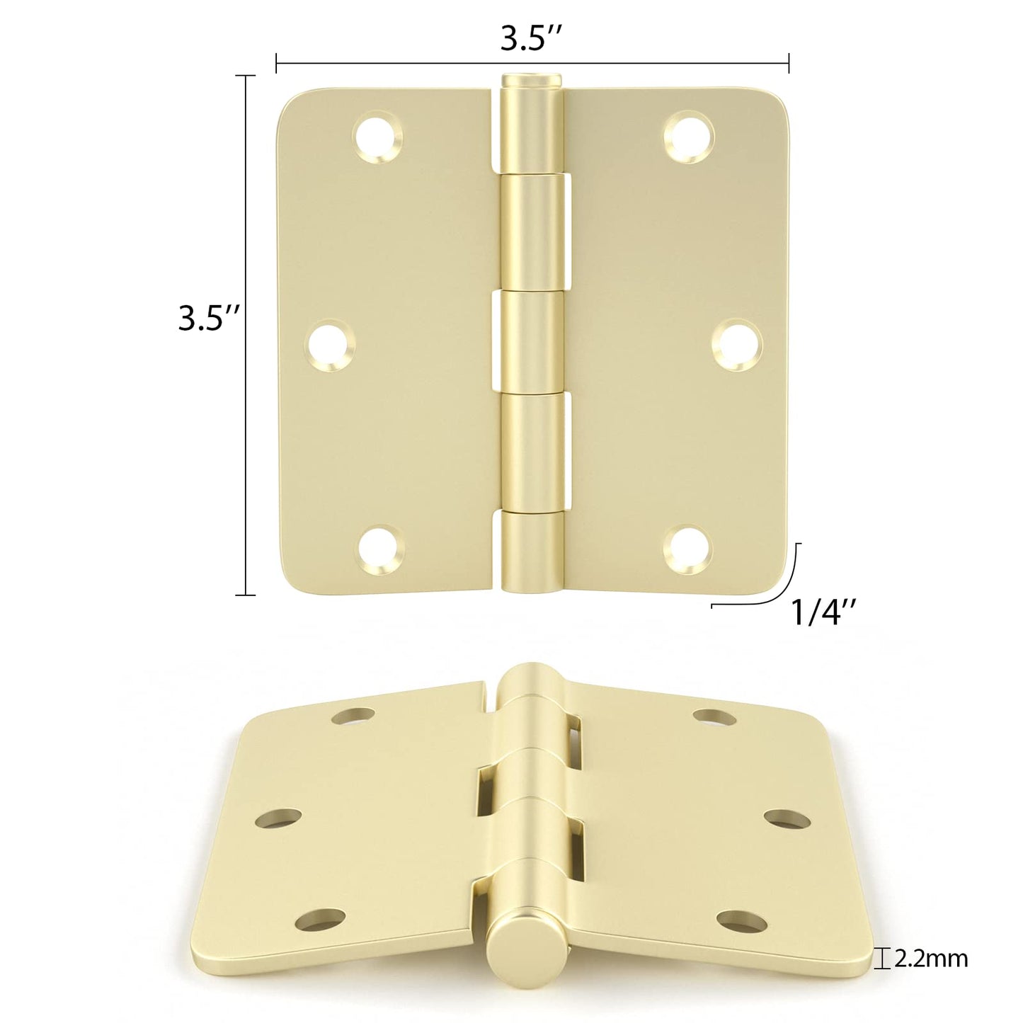 Brushed Gold 3-1/2'' with 1/4'' Radius Corners Interior Door Hinges