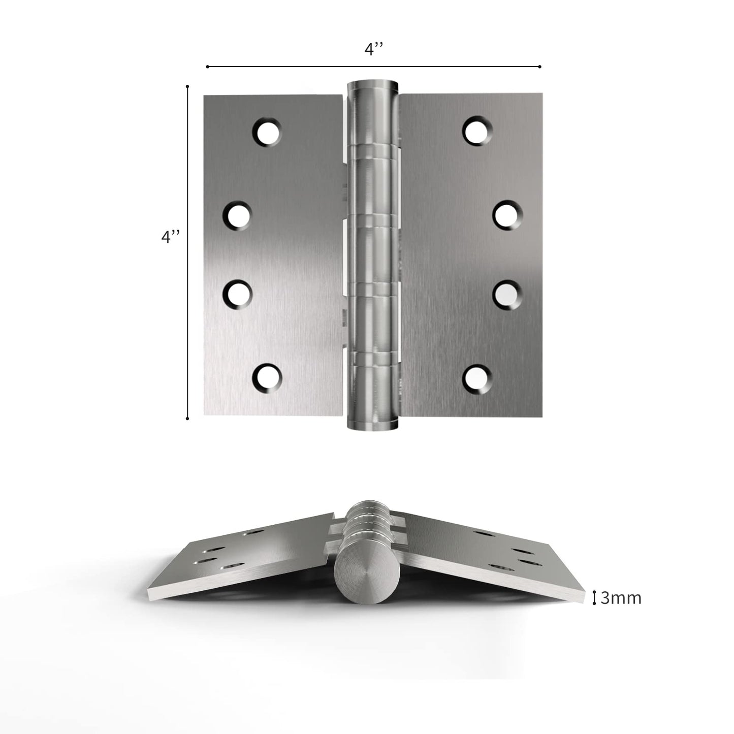 Satin Nickel 4in x 4in Ball Bearing  with Square Corner Door Hinges for Exterior Doors