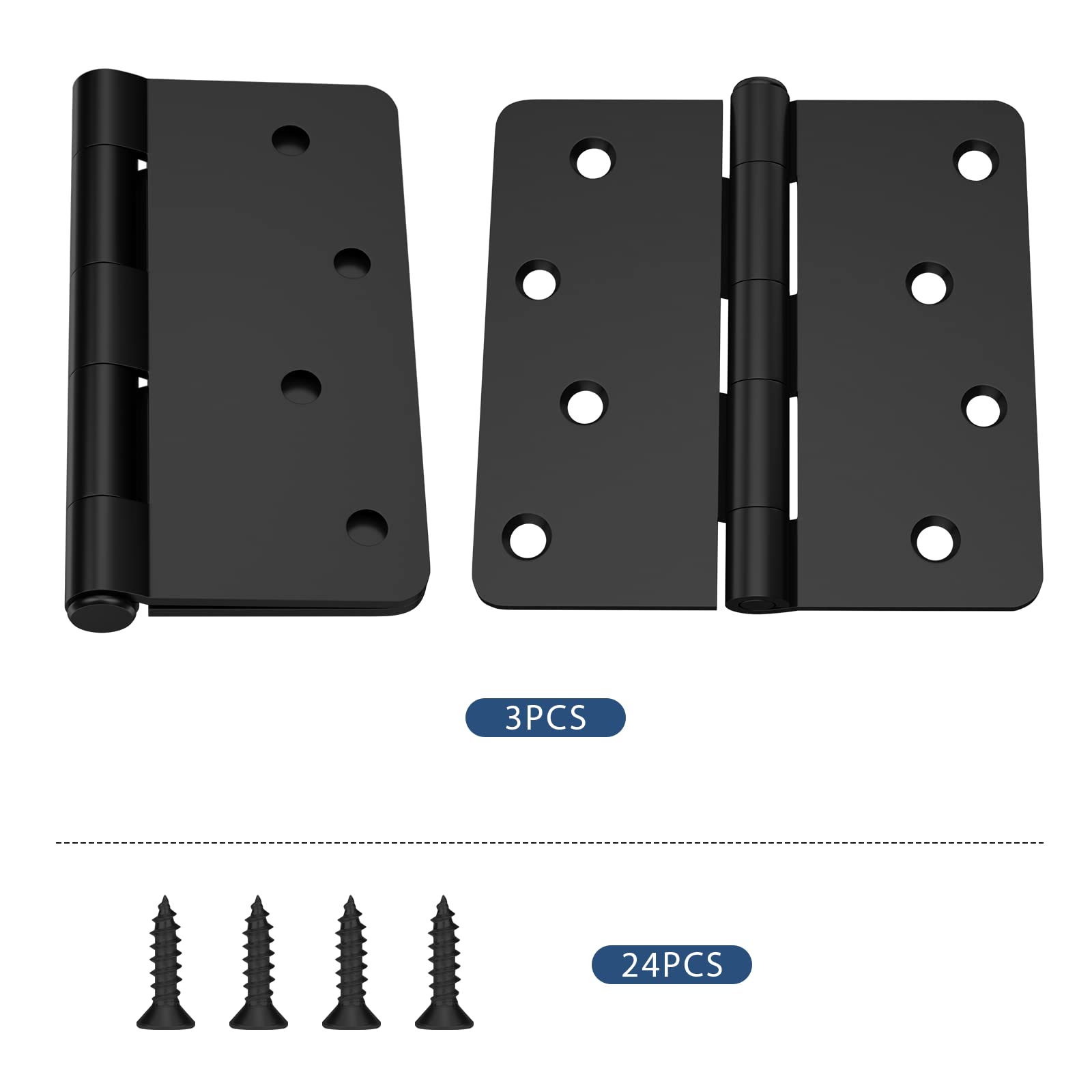 Black 4 Inch 8 Holes Oil Rubbed 1/4"Round Corner Residential Door Hinges