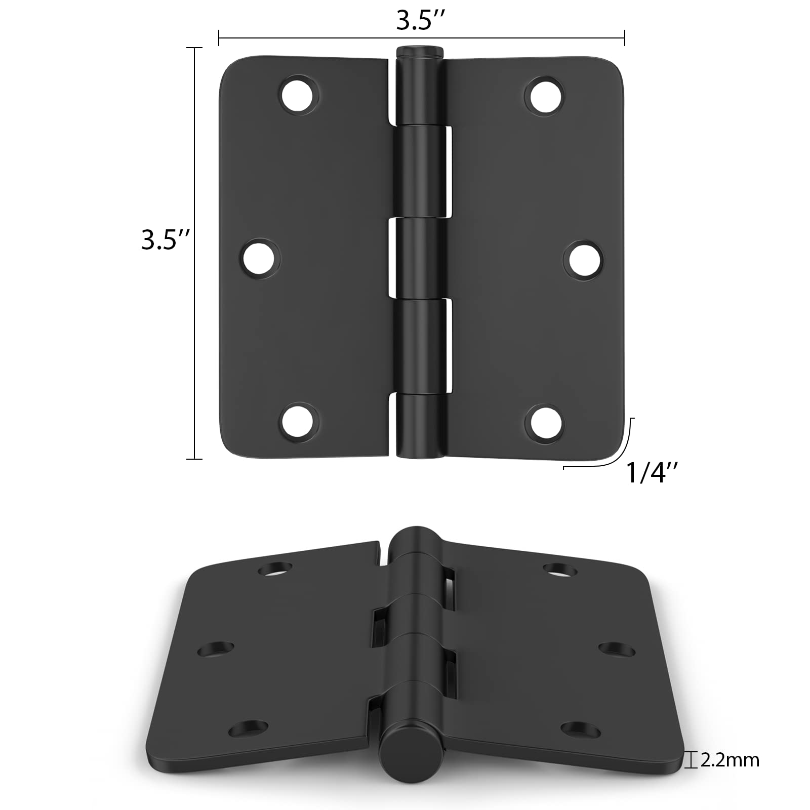 Matte Black 3.5 inch with 5/8 Radius Corners Hinges for Doors Interior