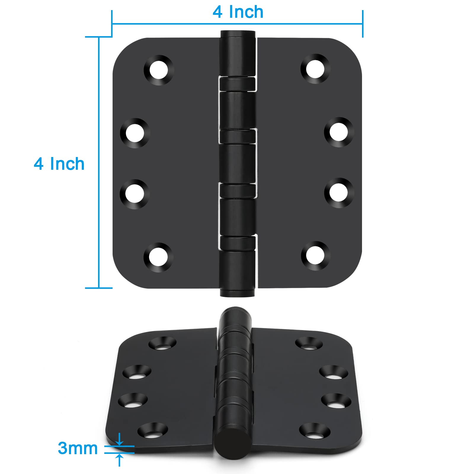 Stainless Steel Black Ball Bearing 4'' with 5/8'' Radius Corners Door Hinges for Heavy-Duty Door