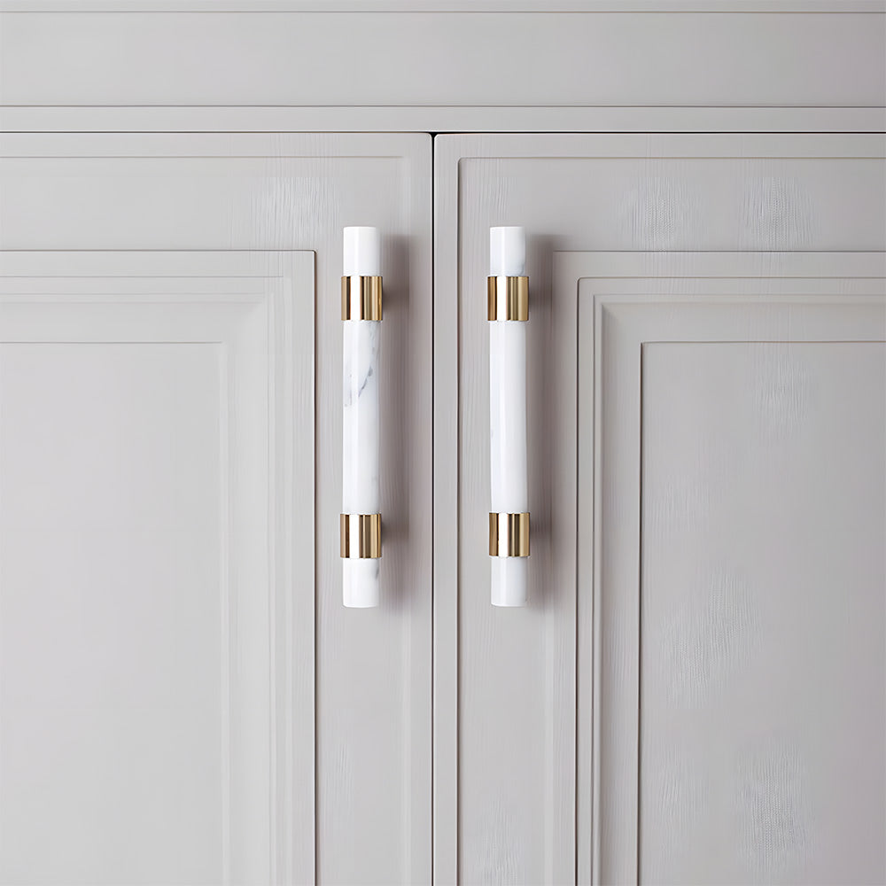 French Crystal Marble Brass Cabinet Drawer Handle
