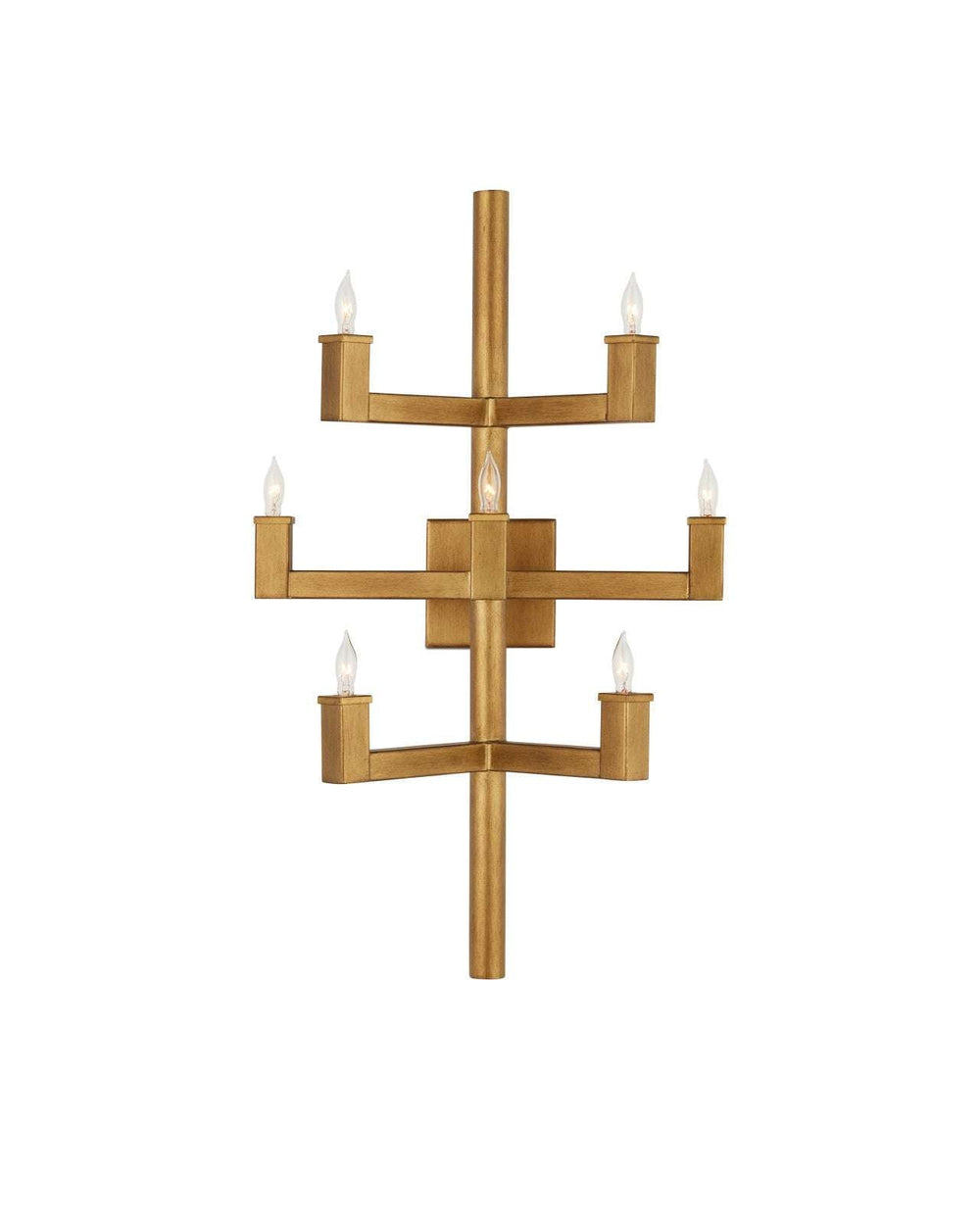 Linear brass candle wall sconce with modern vertical design for luxury interiors