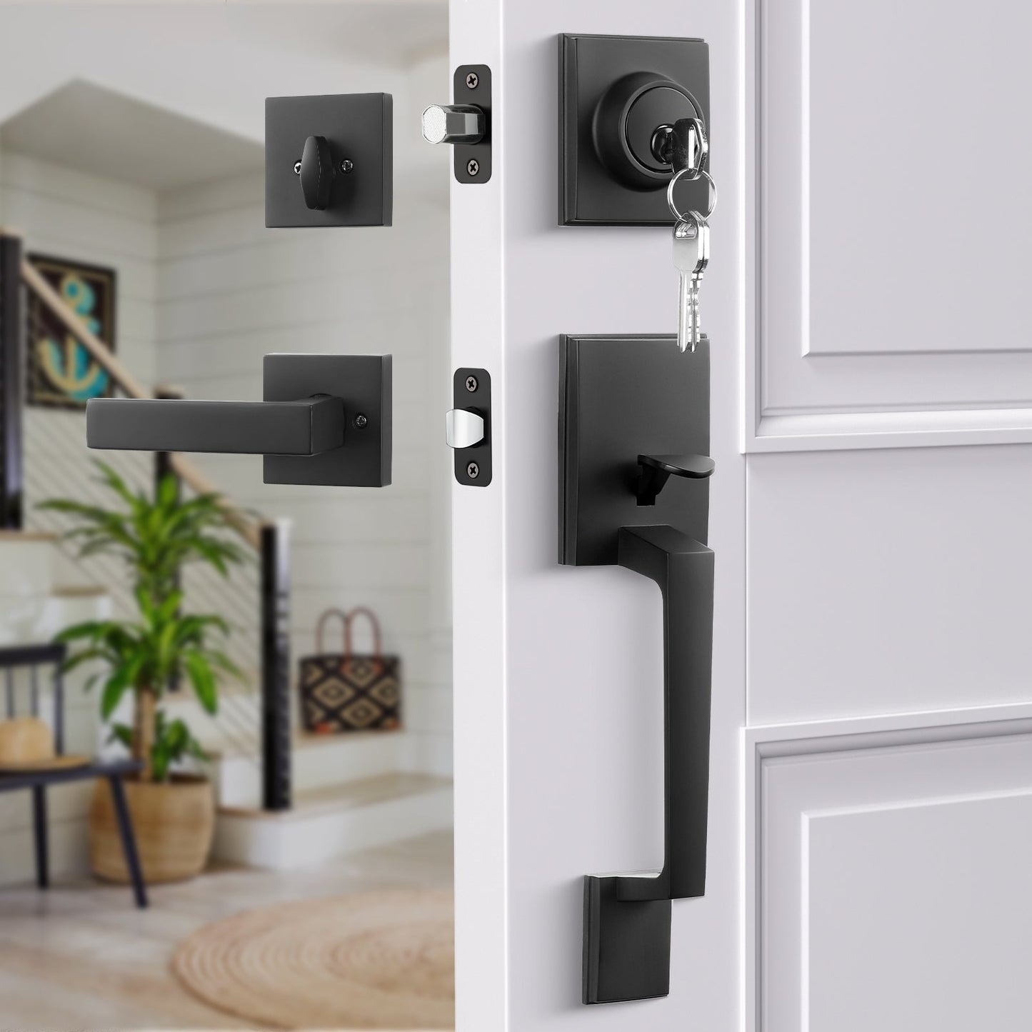 Modern Front Door Lock Reversible Entry Door Handlesets