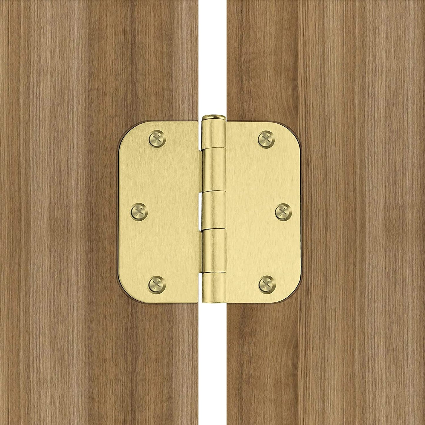 3.5 x 3.5'' Inch Satin Brass Door Hinges with 5/8'' Radius Corners