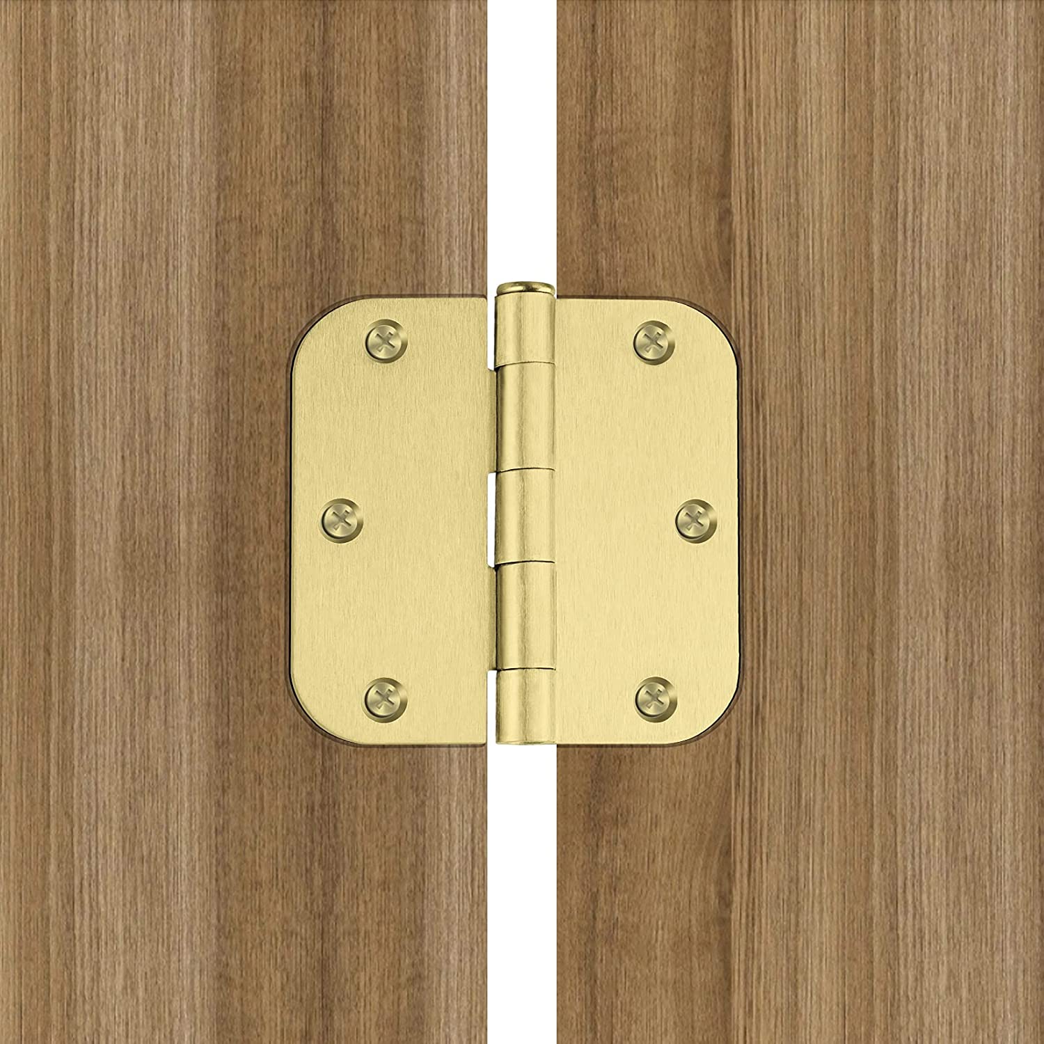 3.5 x 3.5'' Inch Satin Brass Door Hinges with 5/8'' Radius Corners