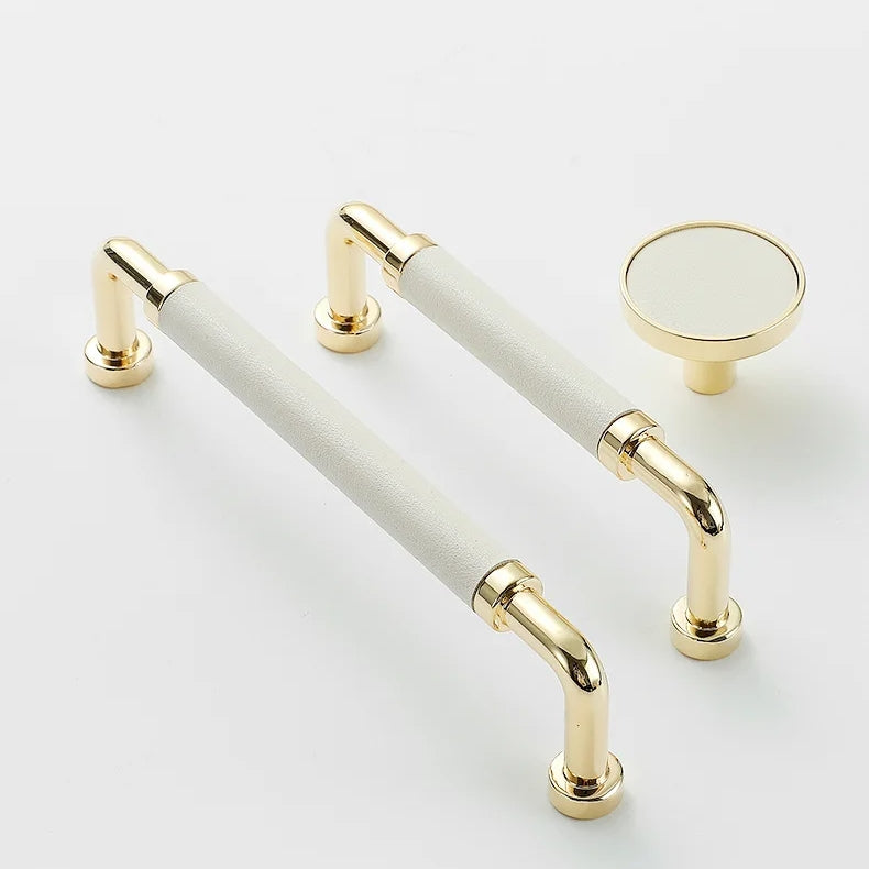 Full Grain Leather Brass Cabinet Wardrobe Pull And Knobs