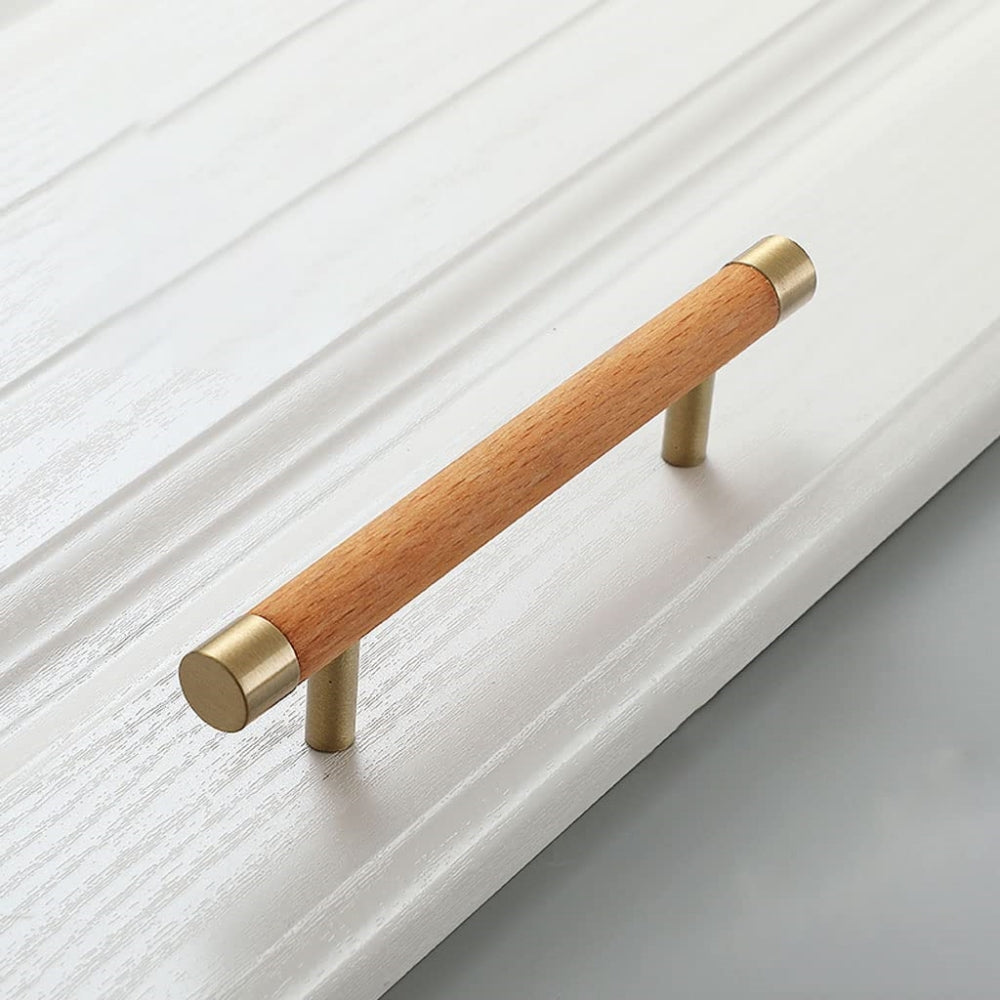 Wooden Brushed Brass Handles for Furniture Cabinet Cupboard Door