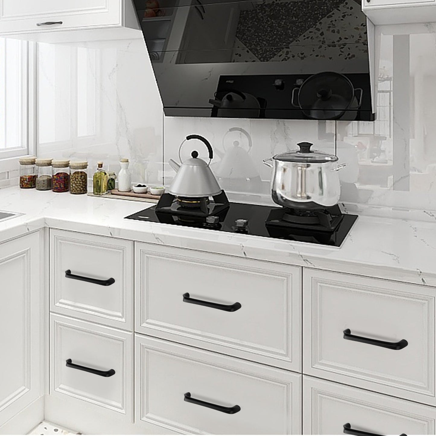 10 Pack Black 5 inch Hole Centers Modern Cabinet Handles