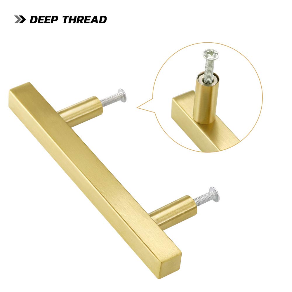Square Brushed Gold Cabinet Pulls  For Kitchen