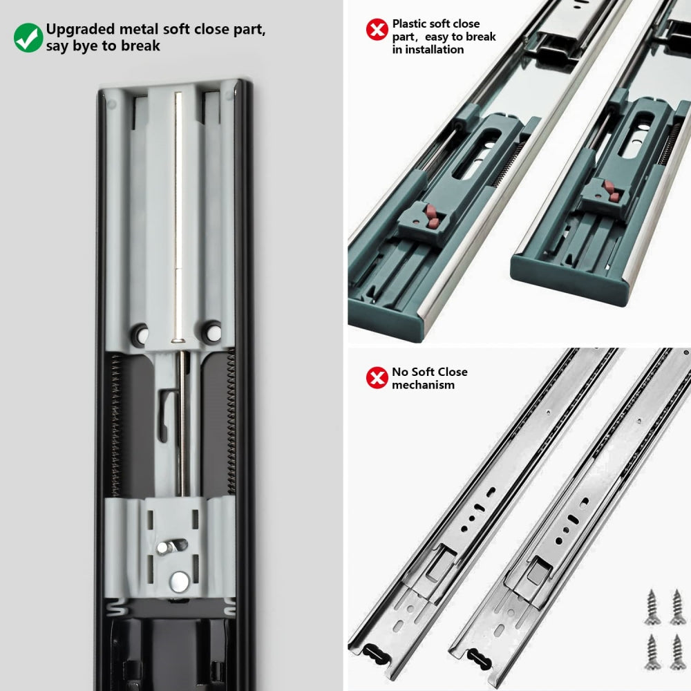 Black 3-Section Full Extension Soft Close Side Mount Ball Bearing Drawer Slides
