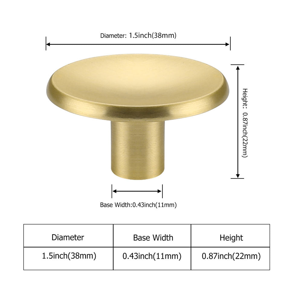 Brushed Brass Round Solid Drawer Knobs for Kitchen