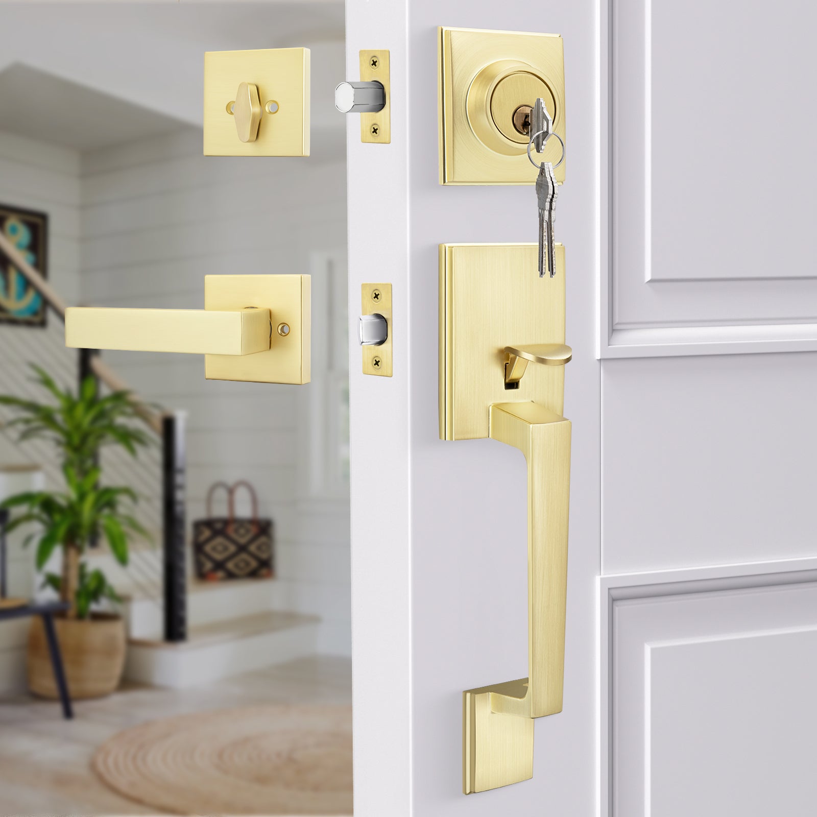 Modern Front Door Lock Reversible Entry Door Handlesets