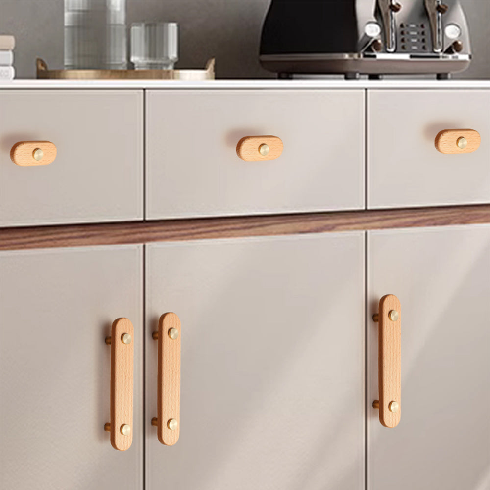 Rustic Long Beech Finish Wooden Drawer Pulls