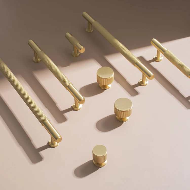 Modern Solid Brass Striped Bar Cabinet and Drawer Pulls