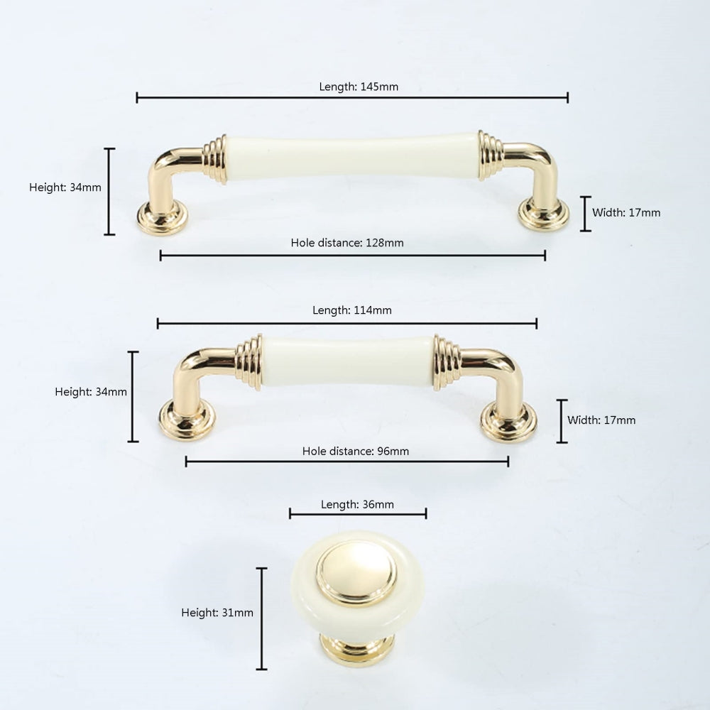 Light Luxury Gold White Creamic Kitchen Door Handles
