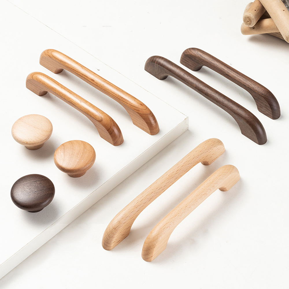 Long Solid Wood Finished Curved Arch Round Cabinet Handle for Kitchen