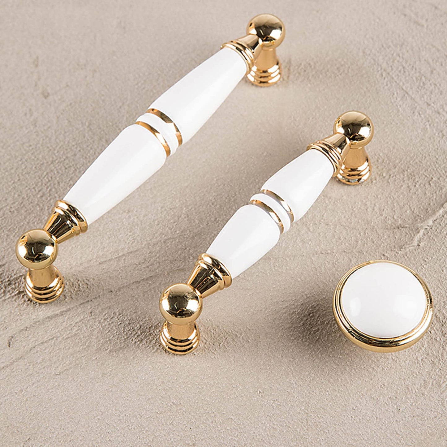 Light Luxury Gold White Creamic Kitchen Door Handles