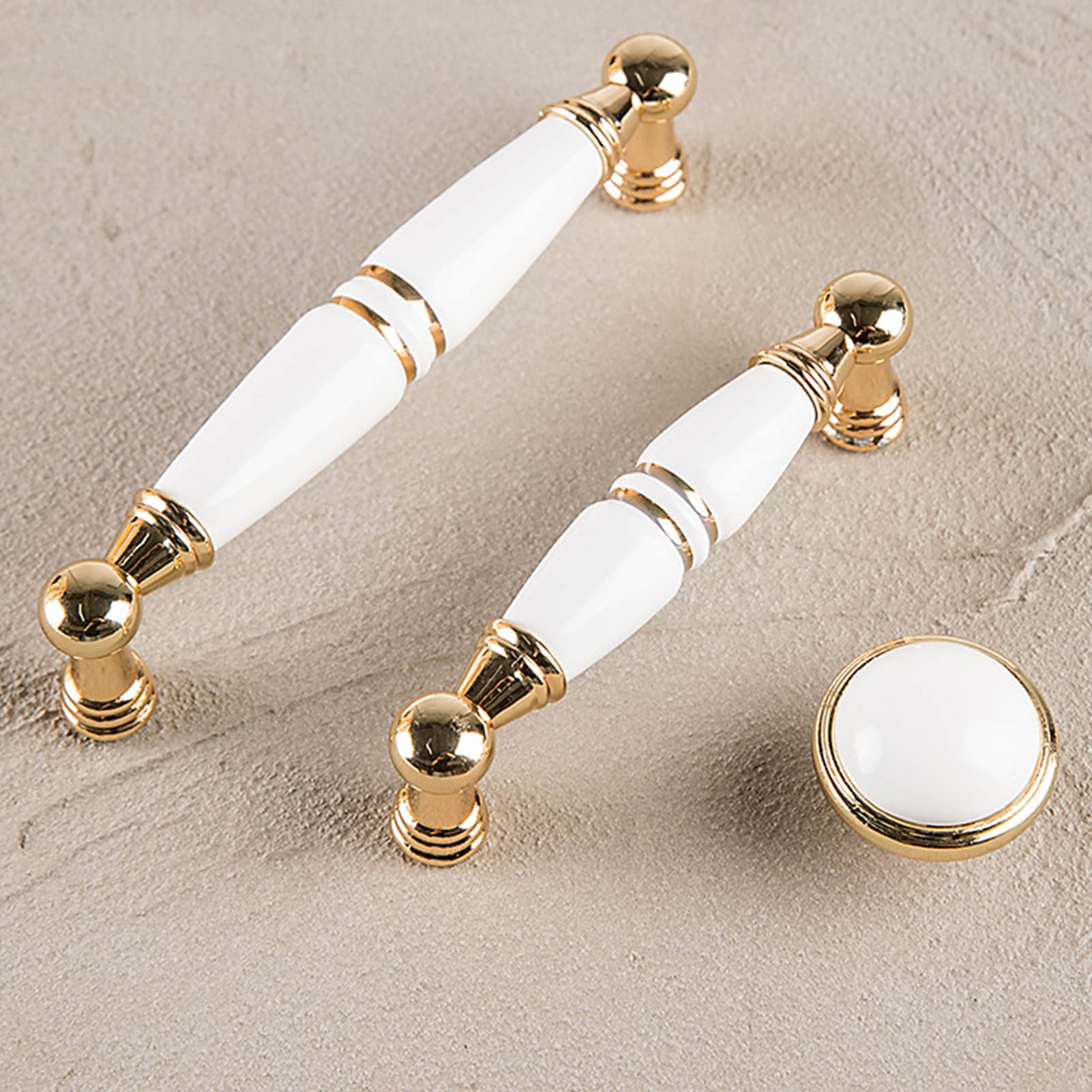 Light Luxury Gold White Creamic Kitchen Door Handles