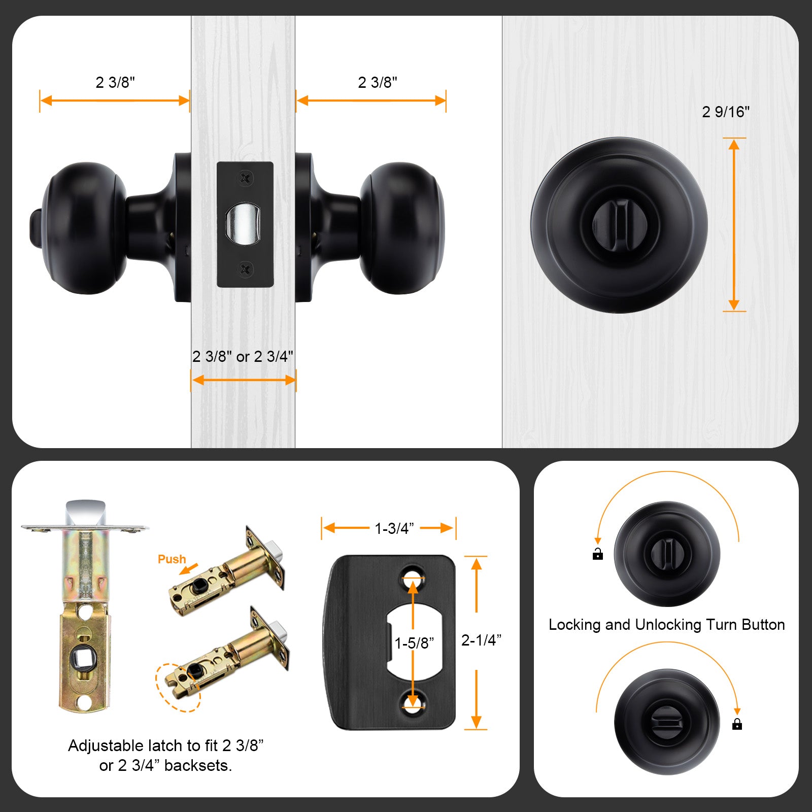 Bedroom Interior Keyless Privacy Door Knob