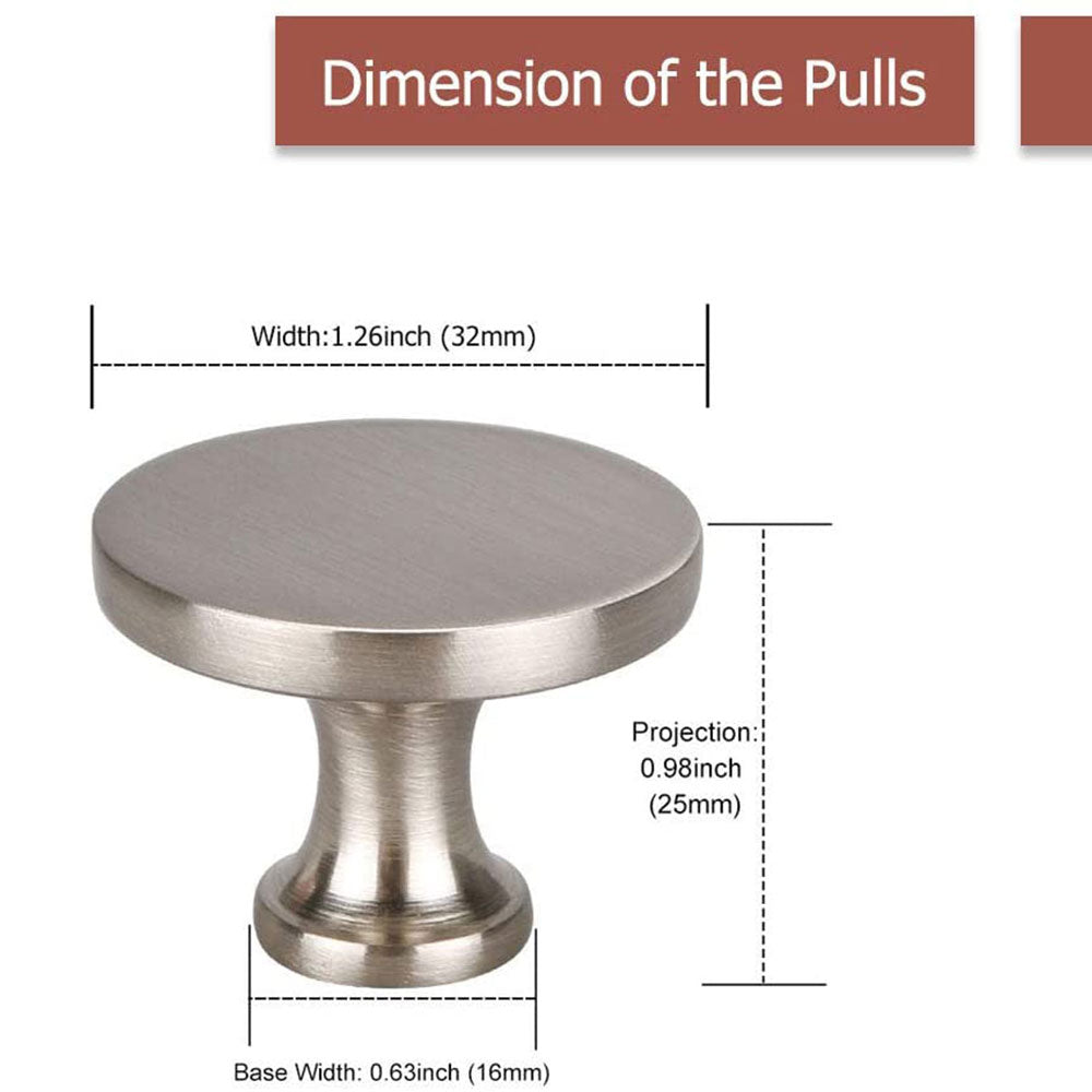 Brushed Nickel Round Solid Cabinet Knobs