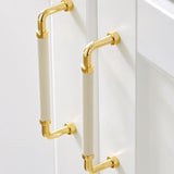 Polished Brass and Leather Cabinet Handles