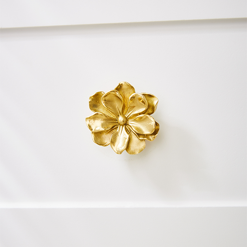 Modern Drawer Knob Brass Flower Knob Gold Decorative Knob for Kitchen