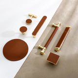Stylish Gold Brown Leather Kitchen Cabinet Handles