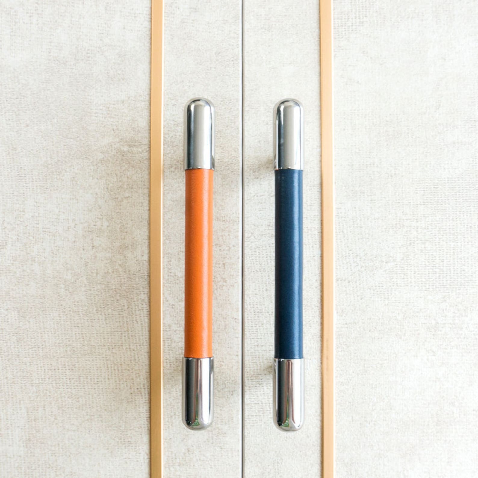 Colorful Leather Stainless Steel Cabinet Pulls for Kitchen Decor