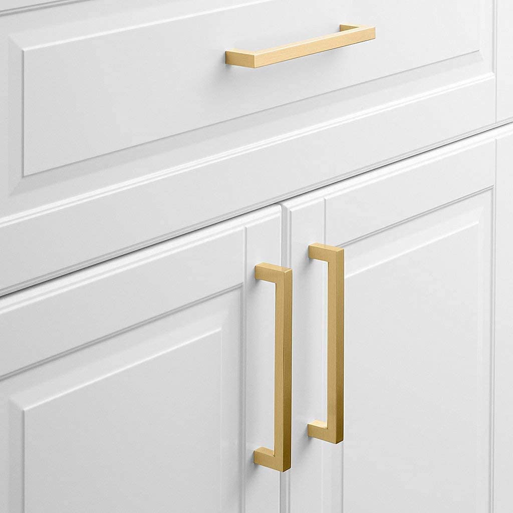 Gold Square Brushed Brass Kitchen Handles