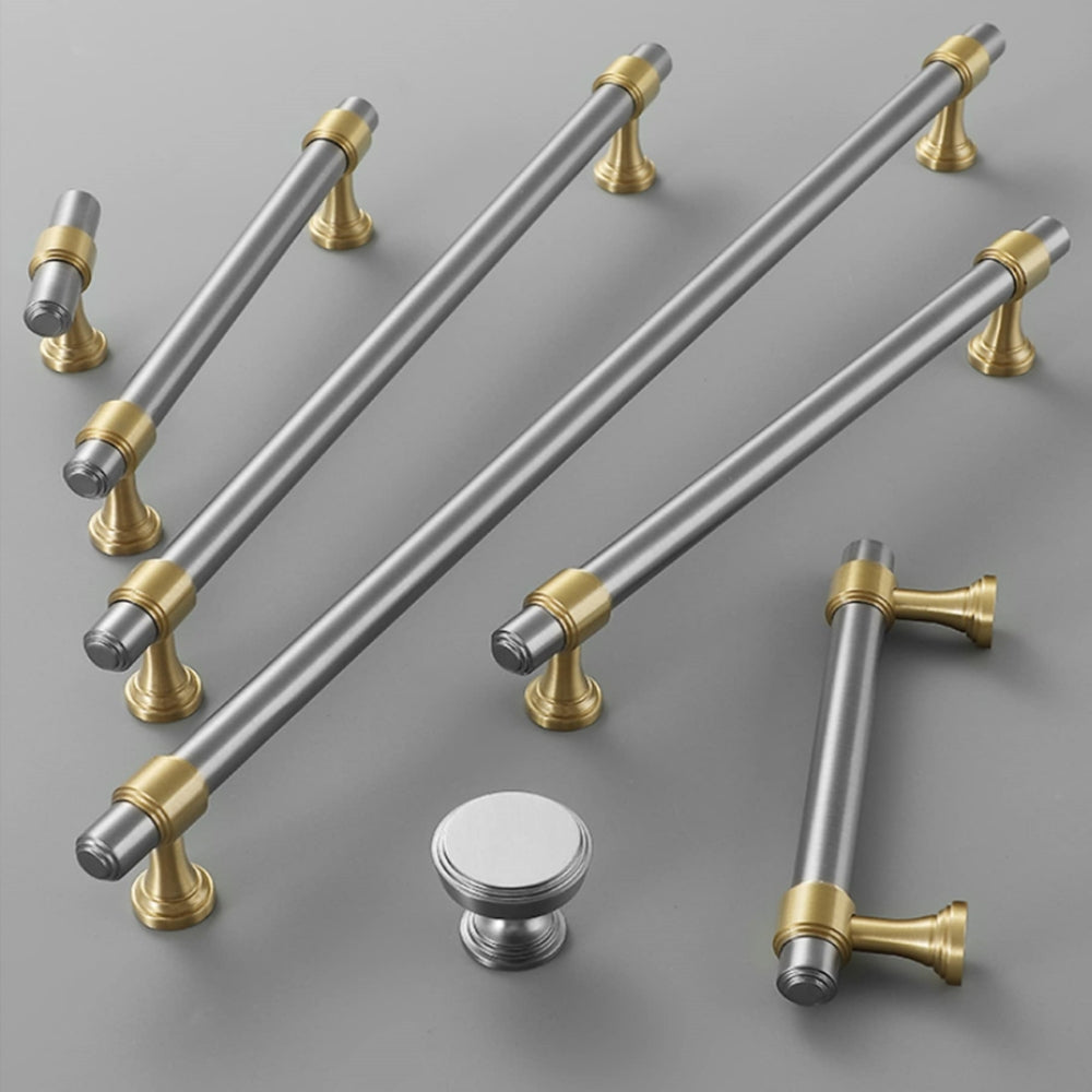 Brown & Silver Modern Brass Cabinet Drawer Handles