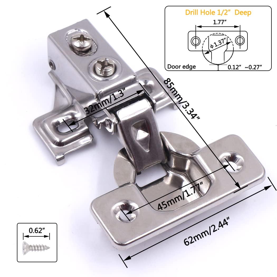 Soft Close Cabinet Door Hinges Stainless Steel Concealed Kitchen Cabinet Hinges with Mounting Screws and Manual