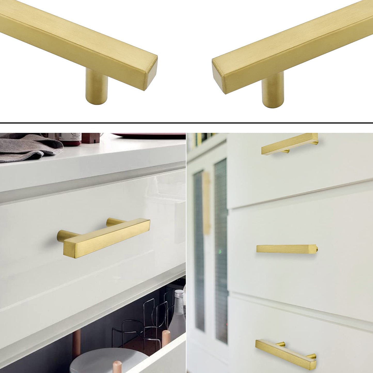 Square Brushed Gold Cabinet Pulls  For Kitchen