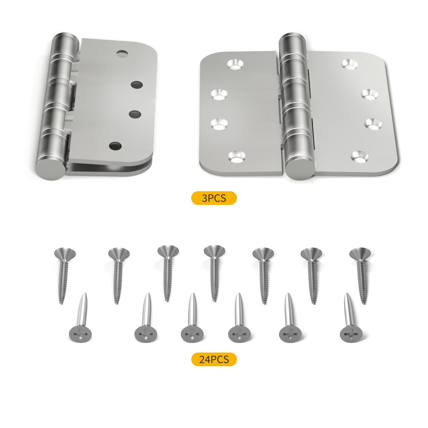 304 Stainless Steel Satin Nickel 4in x 4in with 5/8'' Radius Corners Door Hinges for Exterior Doors