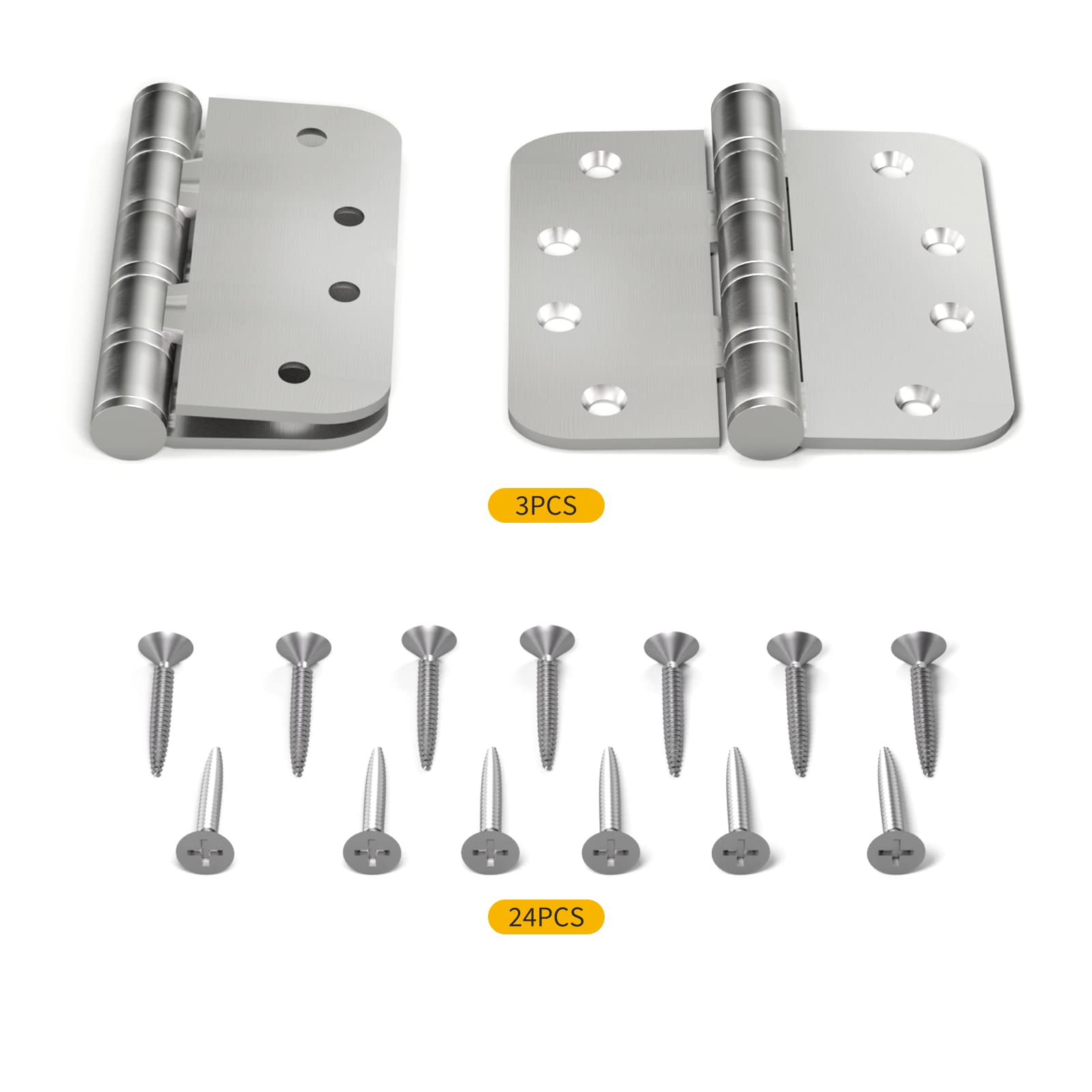 304 Stainless Steel Satin Nickel 4in x 4in with 5/8'' Radius Corners Door Hinges for Exterior Doors