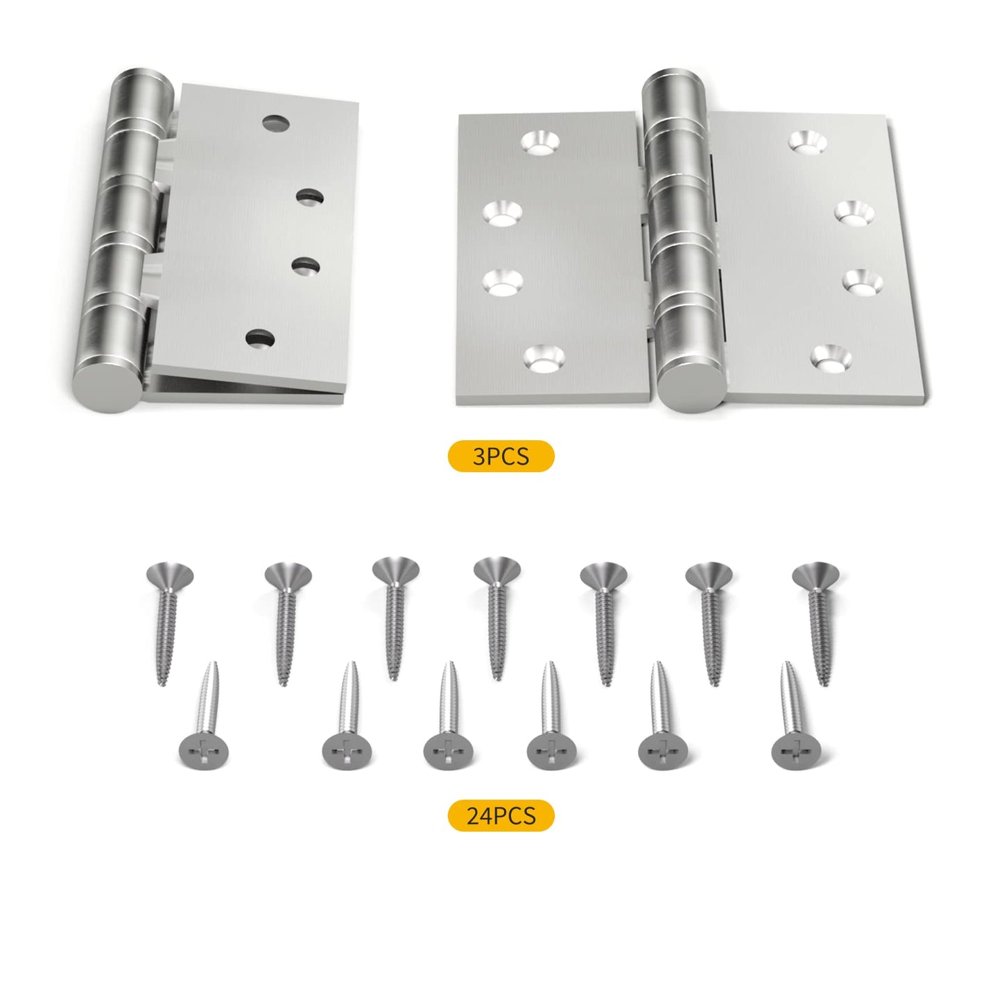 Satin Nickel 4in x 4in Ball Bearing  with Square Corner Door Hinges for Exterior Doors