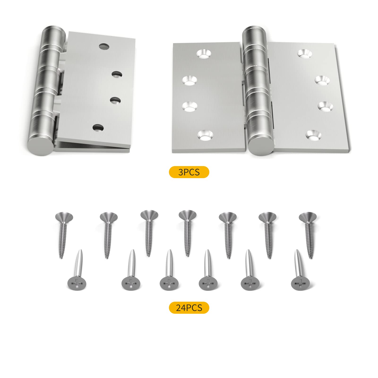 Satin Nickel 4in x 4in Ball Bearing  with Square Corner Door Hinges for Exterior Doors