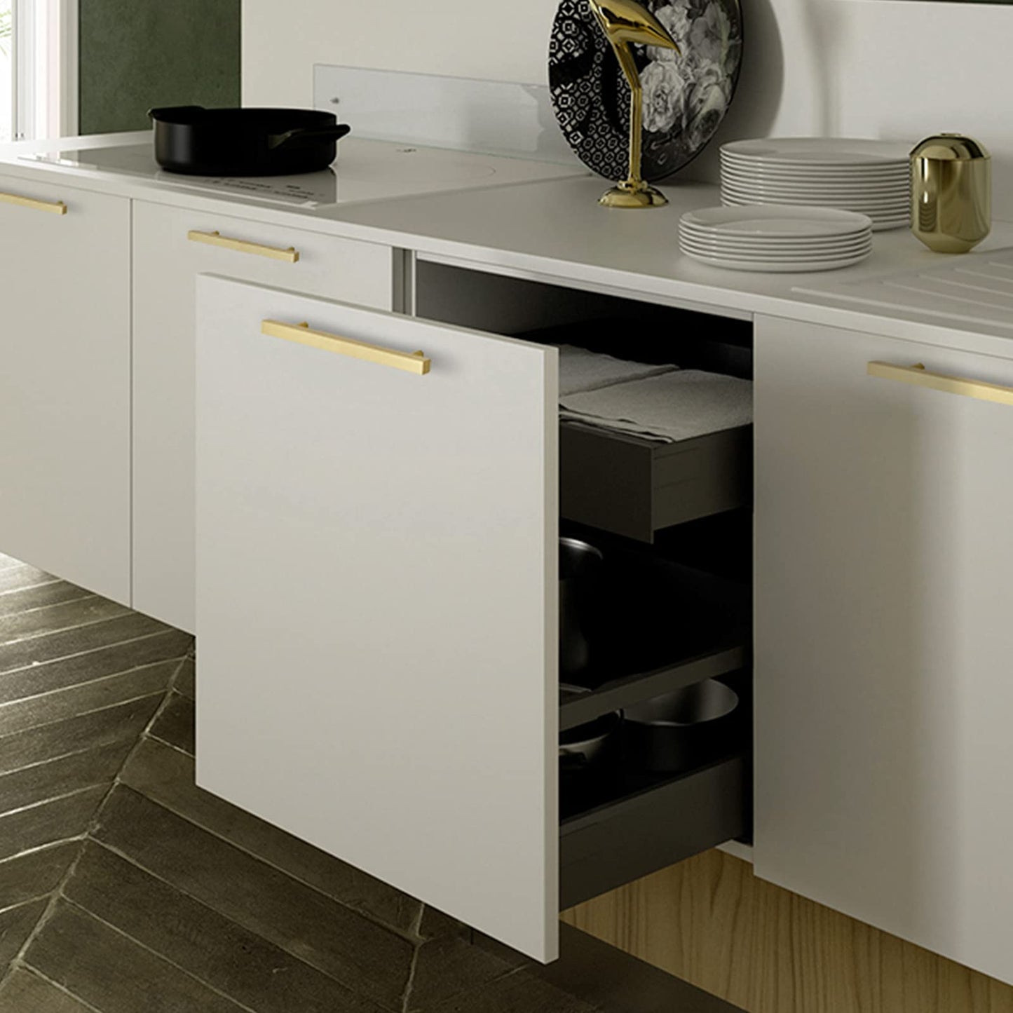 Square Brushed Gold Cabinet Pulls  For Kitchen