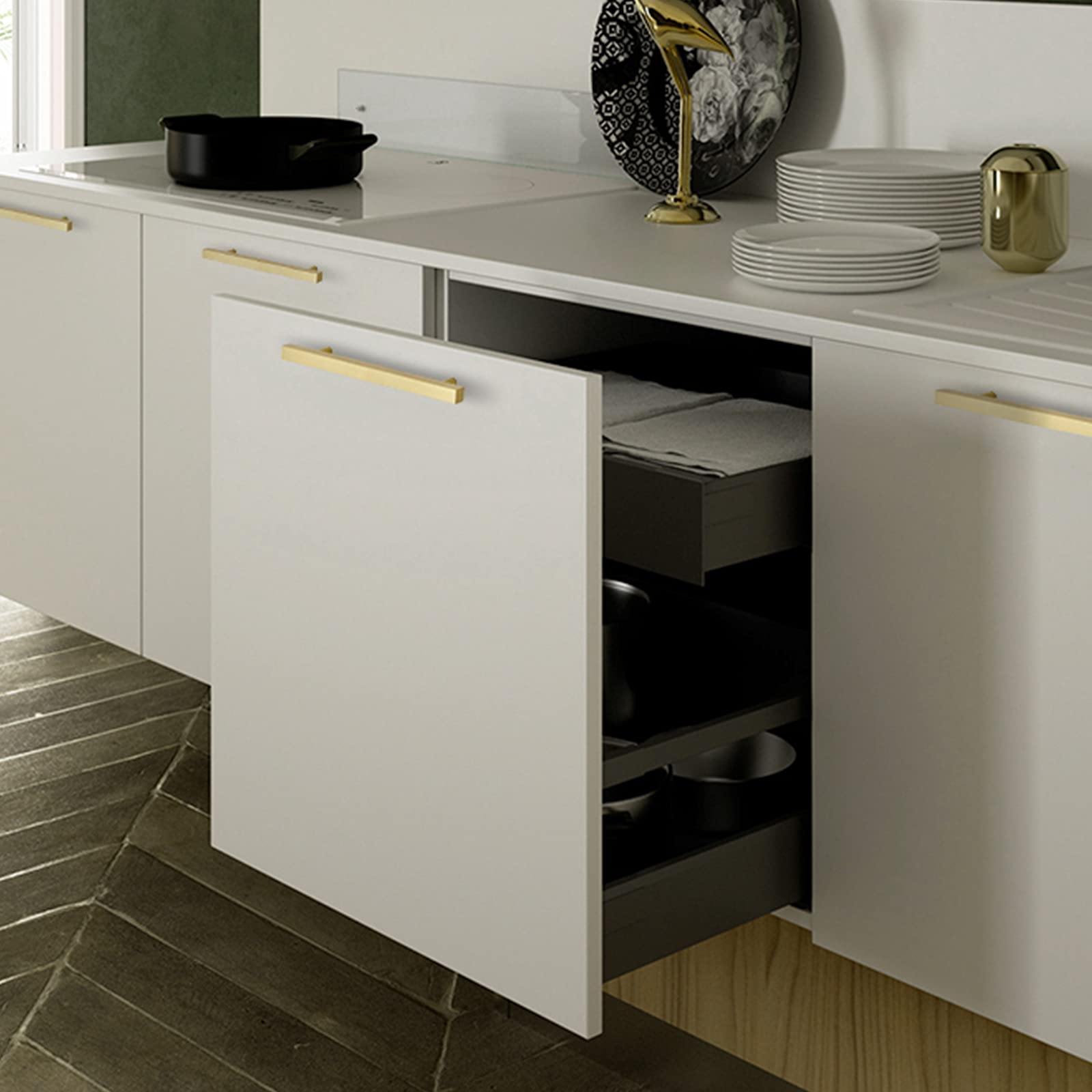 Square Brushed Gold Cabinet Pulls  For Kitchen