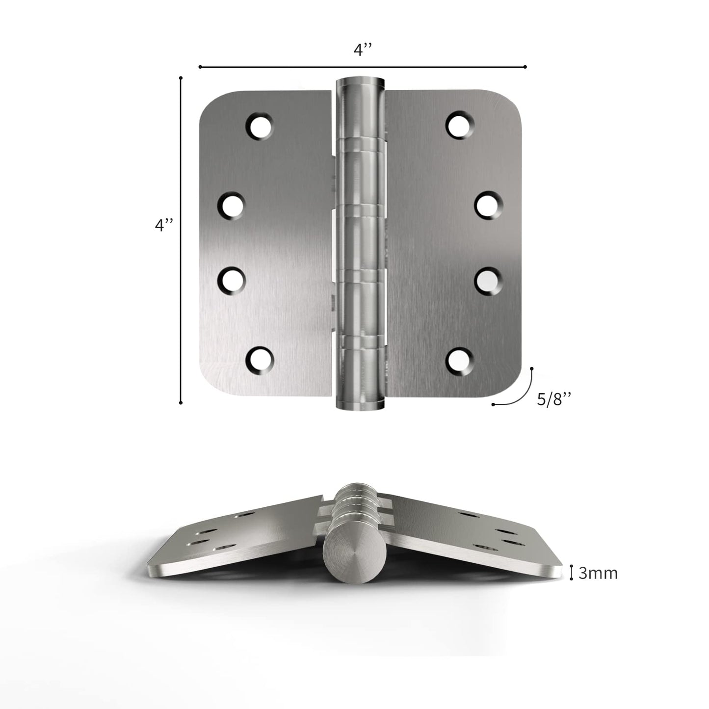 304 Stainless Steel Satin Nickel 4in x 4in with 5/8'' Radius Corners Door Hinges for Exterior Doors