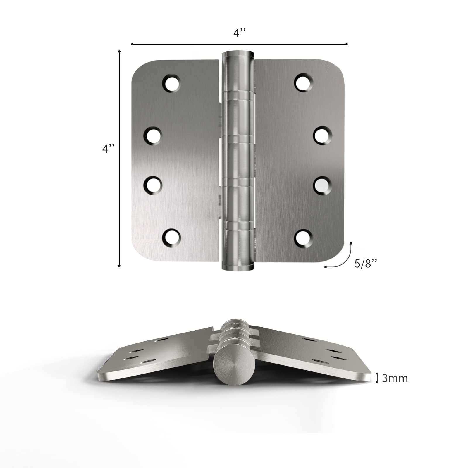 304 Stainless Steel Satin Nickel 4in x 4in with 5/8'' Radius Corners Door Hinges for Exterior Doors