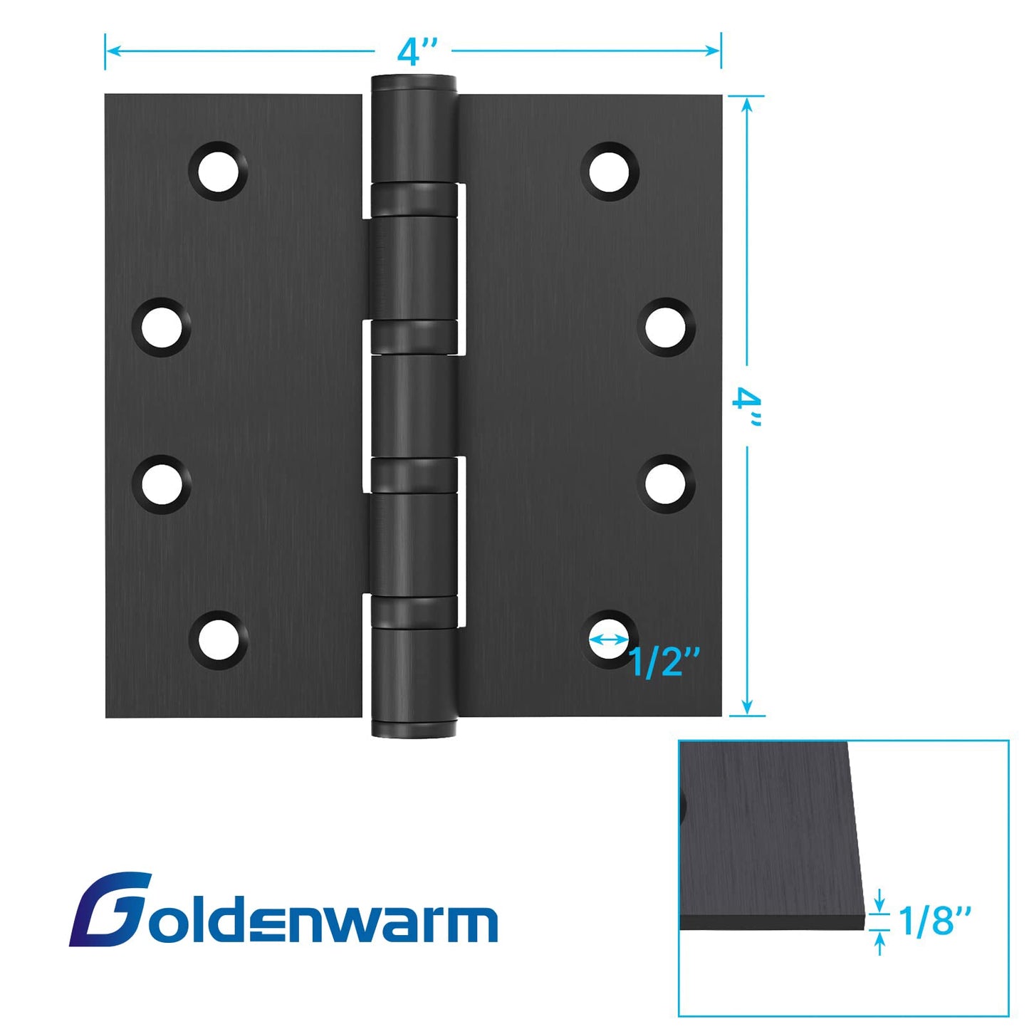 Matte Black 4in x 4in Ball Bearing with Square Corners Door Hinges for Exterior Doors