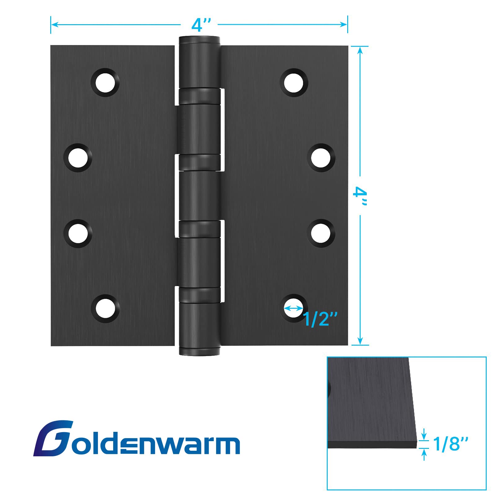 Matte Black 4in x 4in Ball Bearing with Square Corners Door Hinges for Exterior Doors