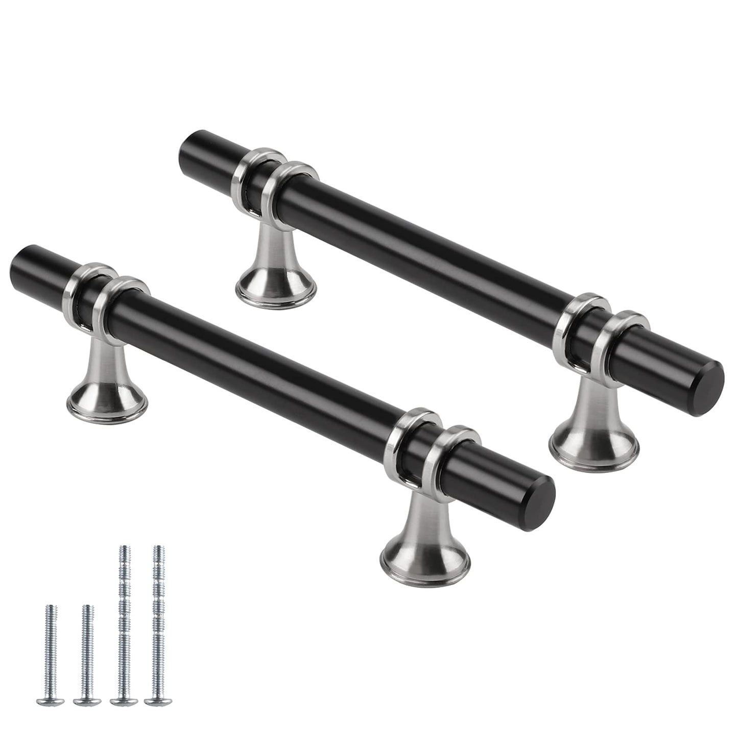 Brushed Nickel & Black Cabinet Pulls Solid Modern Drawer Pulls