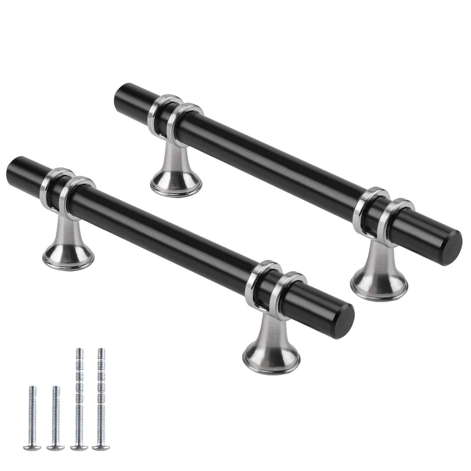 Brushed Nickel & Black Cabinet Pulls Solid Modern Drawer Pulls