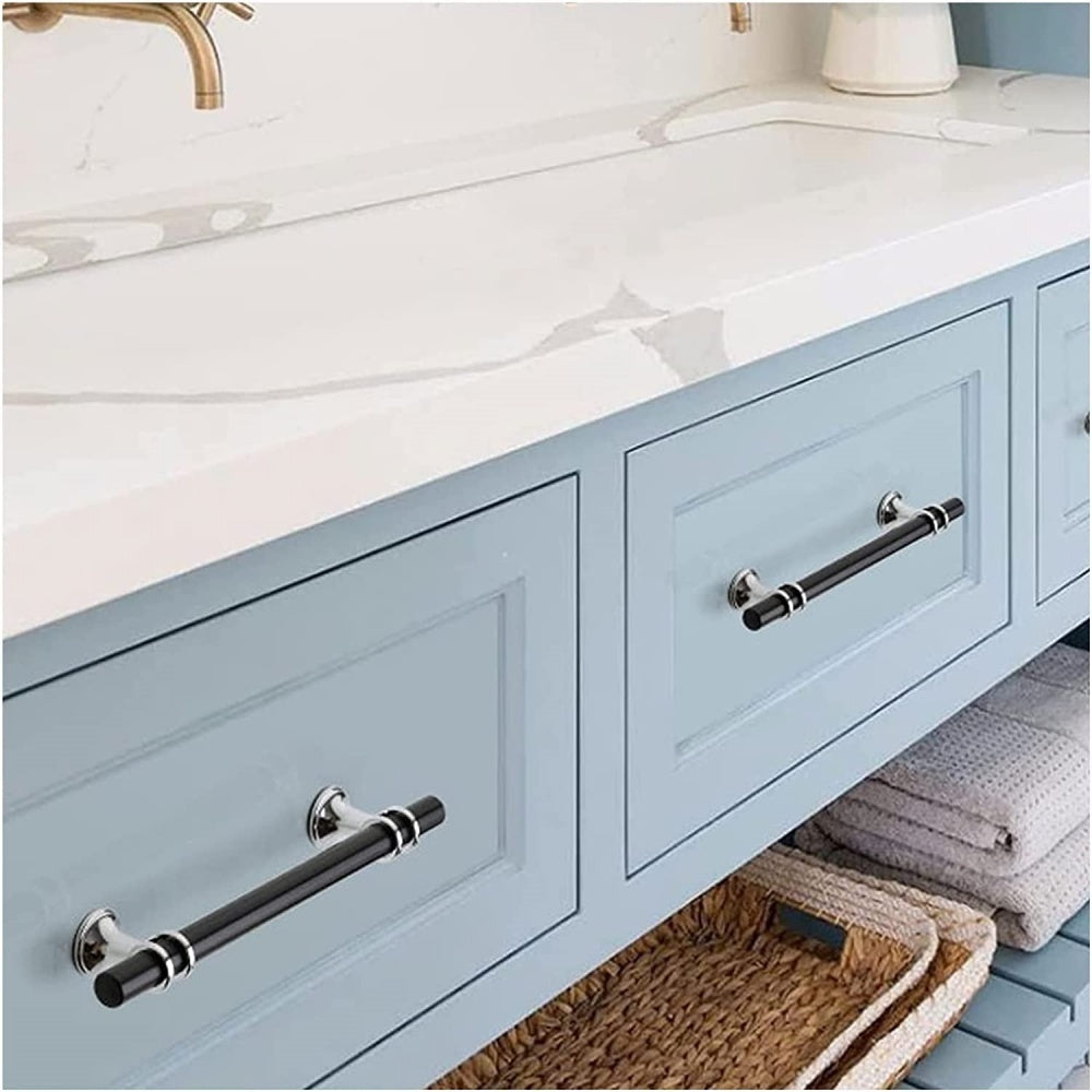 Brushed Nickel & Black Cabinet Pulls Solid Modern Drawer Pulls