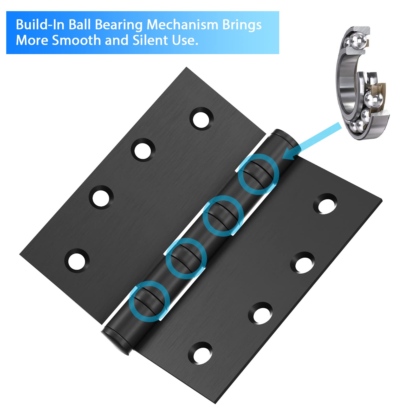 Matte Black 4in x 4in Ball Bearing with Square Corners Door Hinges for Exterior Doors